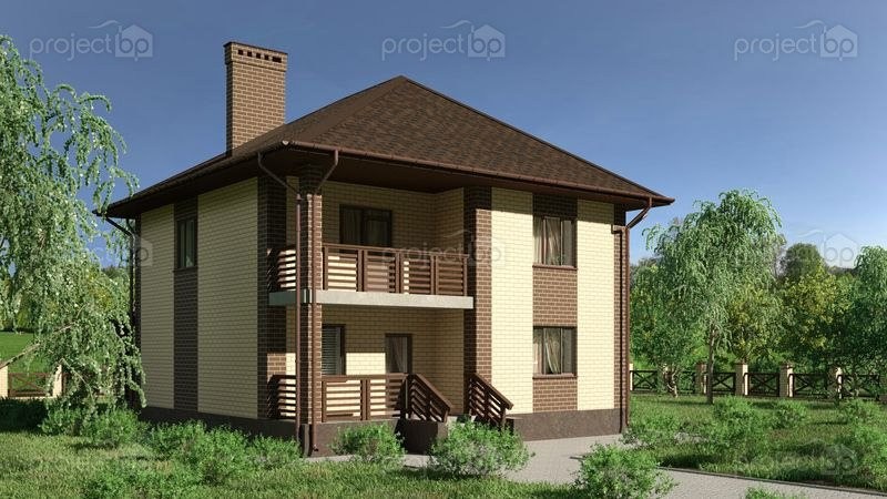 Проект двухэтажного дома с вальмовой крышей и балконом C-148